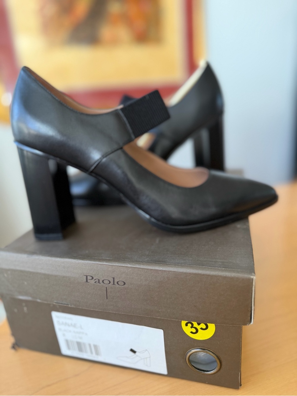 NWT Paolo Black Block Heel Mary Jane Sanae L Napa Pumps Sz 9